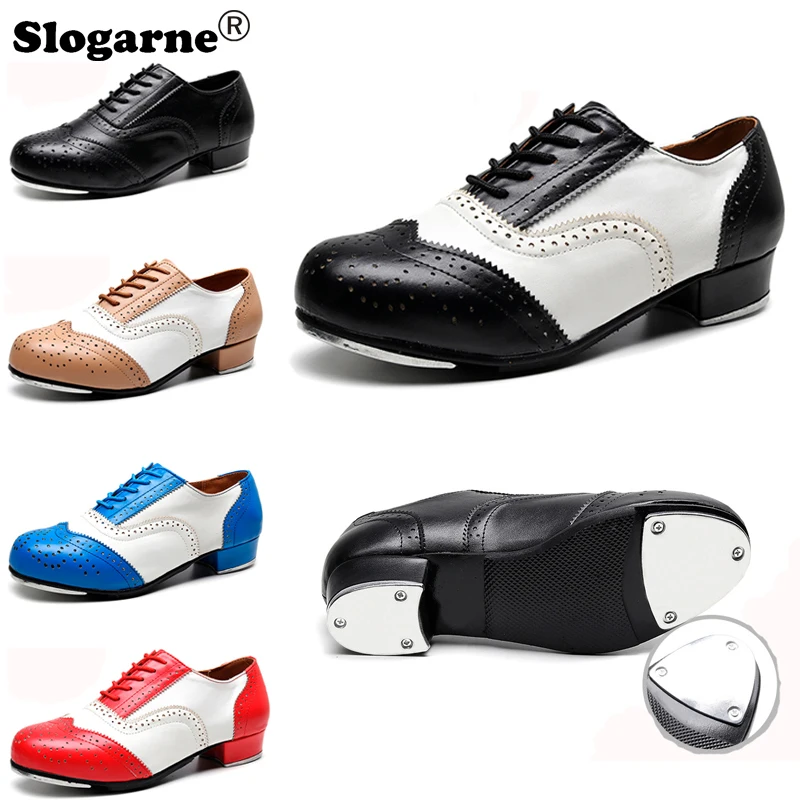 

Men Retro Cowhide Tap Dance Shoes Man Cow Leather Jazz Tap Dancing Shoes Male 3CM Heels Tap Shoes Dance Sneakers Drop Shipping