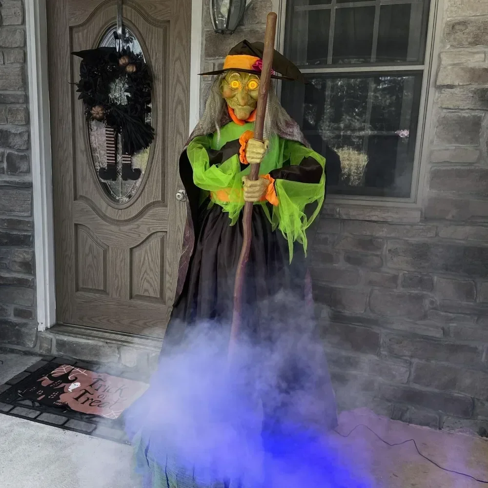 

6-Ft. Tall Cauldron Witch, Motion-Activated Spooky Halloween Animatronic, Plug-in Talking Halloween Prop for Indoor Decorations