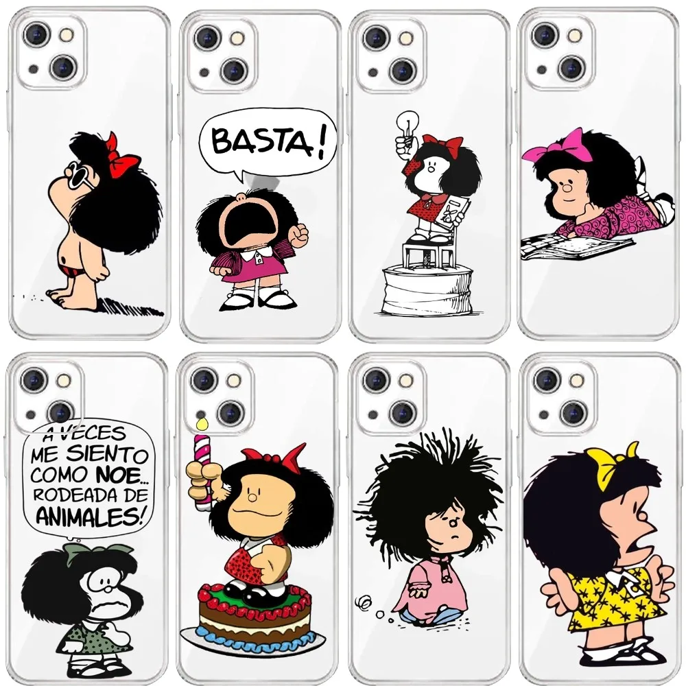 Niedliche Mafalda-Handyhülle für iPhone 15 11 13 14 Pro Max 7 8 Plus X Xr Xs Max Se 2020 12 Mini transparente Abdeckung