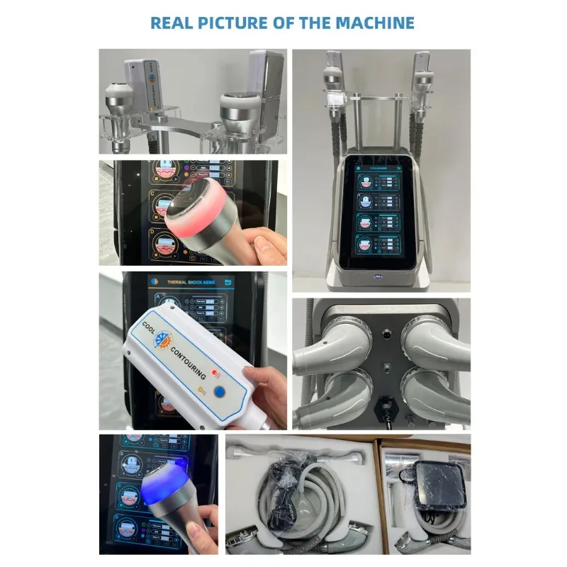 Terapia de frío y caliente con 4 asas, masaje EMS de choque en T, almohadillas criogénicas para quemar grasa, máquina de adelgazamiento de estiramiento facial, alternativa en frío y caliente