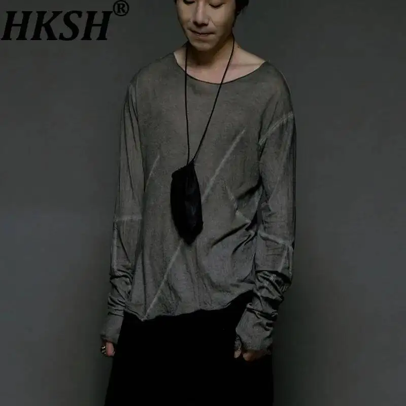 HKSH Spring New Men's Tide Dark Waste Land Niche Thin T-shirt Geometric Three-Dimensional Cut Vintage Dirty Washed Tees HK25967