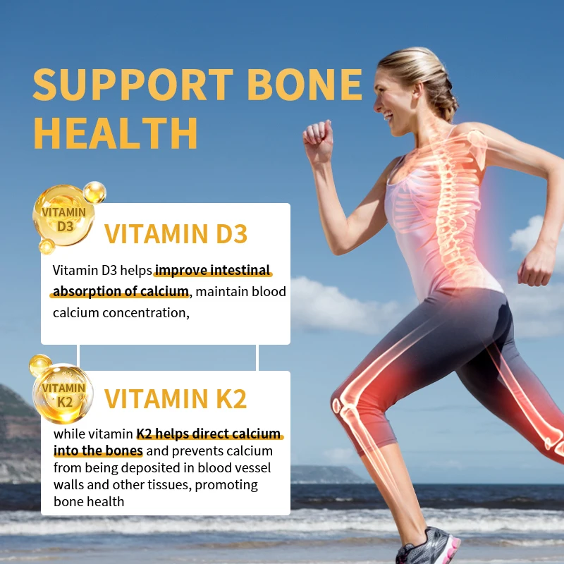 Mulittea Vitamin D3+K2 Supplement to Support Joint, Bone Teeth Heart Regulates Calcium Absorption Immune Health