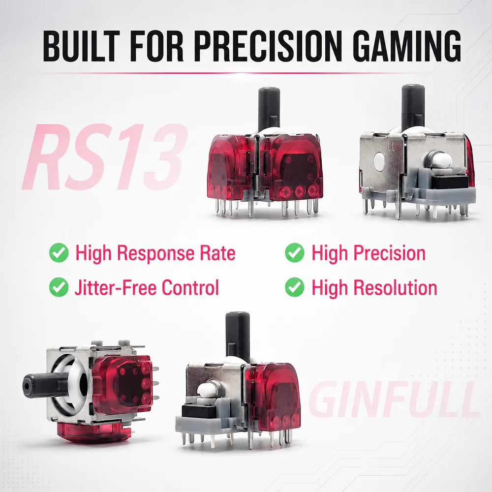 GinFull RS13 Angle TMR Electromagnetic Joystick for PS5 3rd Gen Upgraded 3D Tunnel Magnetic Resistance Joystick with Stick Cap