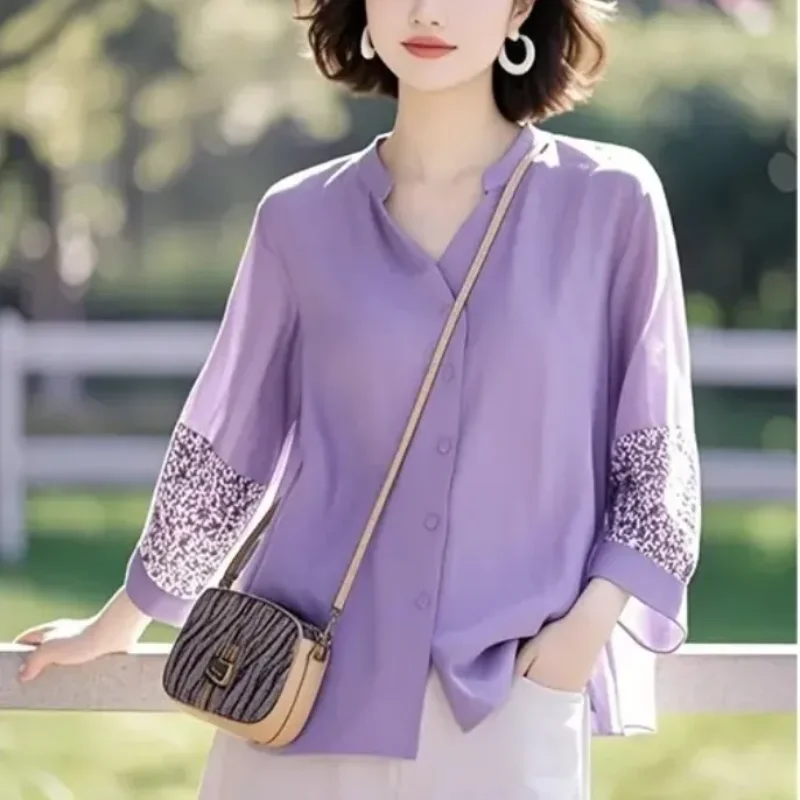 Silk Blouse Button - بلوزة حريرية نسائية بياقة على شكل