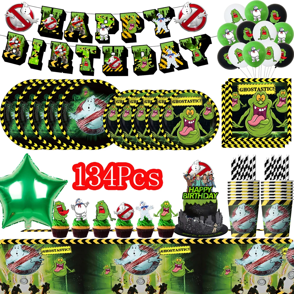 

Ghost Busters Birthday Decoration Party Kit Disposable Tableware Set Ghost Busters Tablecloth Balloon Gift Bag Kids Supplies