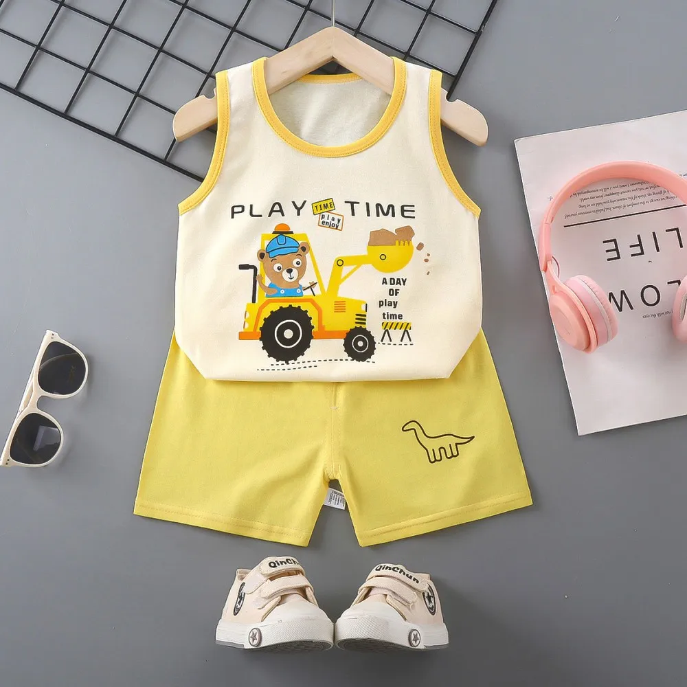 Children Sets Kids Clothes Boys Girls Vest Suit Summer Children's Clothing Baby Cotton T-Shirts Shorts Tank Top Sleeveless