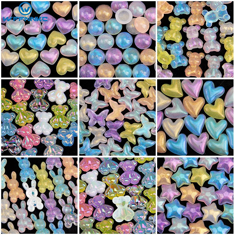 WFFNNKC 20-30Pcs Charm Glitter Bear Heart Bowknot Acrylic Accessories DIY Hair Clip Jewelry Supplies Decor Phone Crafts Patch