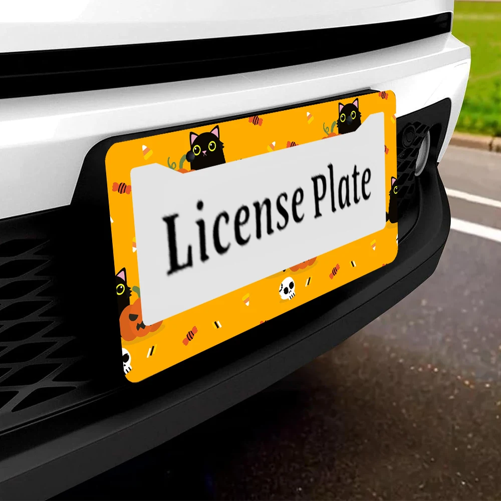 1 pezzo arancione colorato gatto zucca di Halloween modello 2 fori telaio targa, materiale in alluminio, 6x12 pollici, con kit viti, F