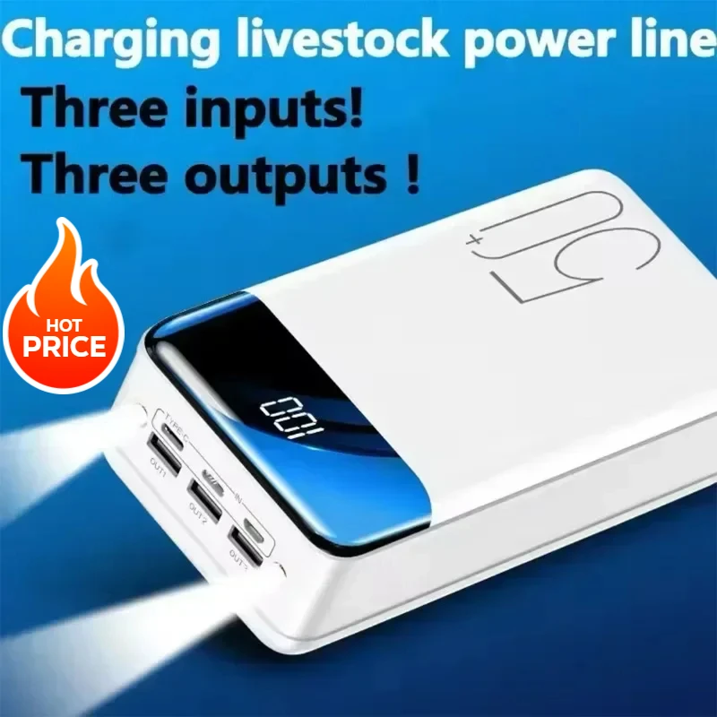 2025 New Wireless Power Bank 200000mAh Intelligent Control Direct Sales Portable Power Bank with Cable and Mobile Power Supply