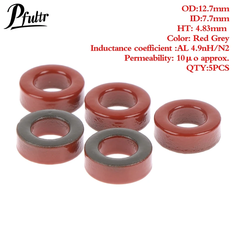5 peças T50-2 núcleos de pó de ferro carbonílico T50-2 13*7.5*5mm 4.9nH/n2 poeira ferrite toroidal anel magnético de núcleo vermelho