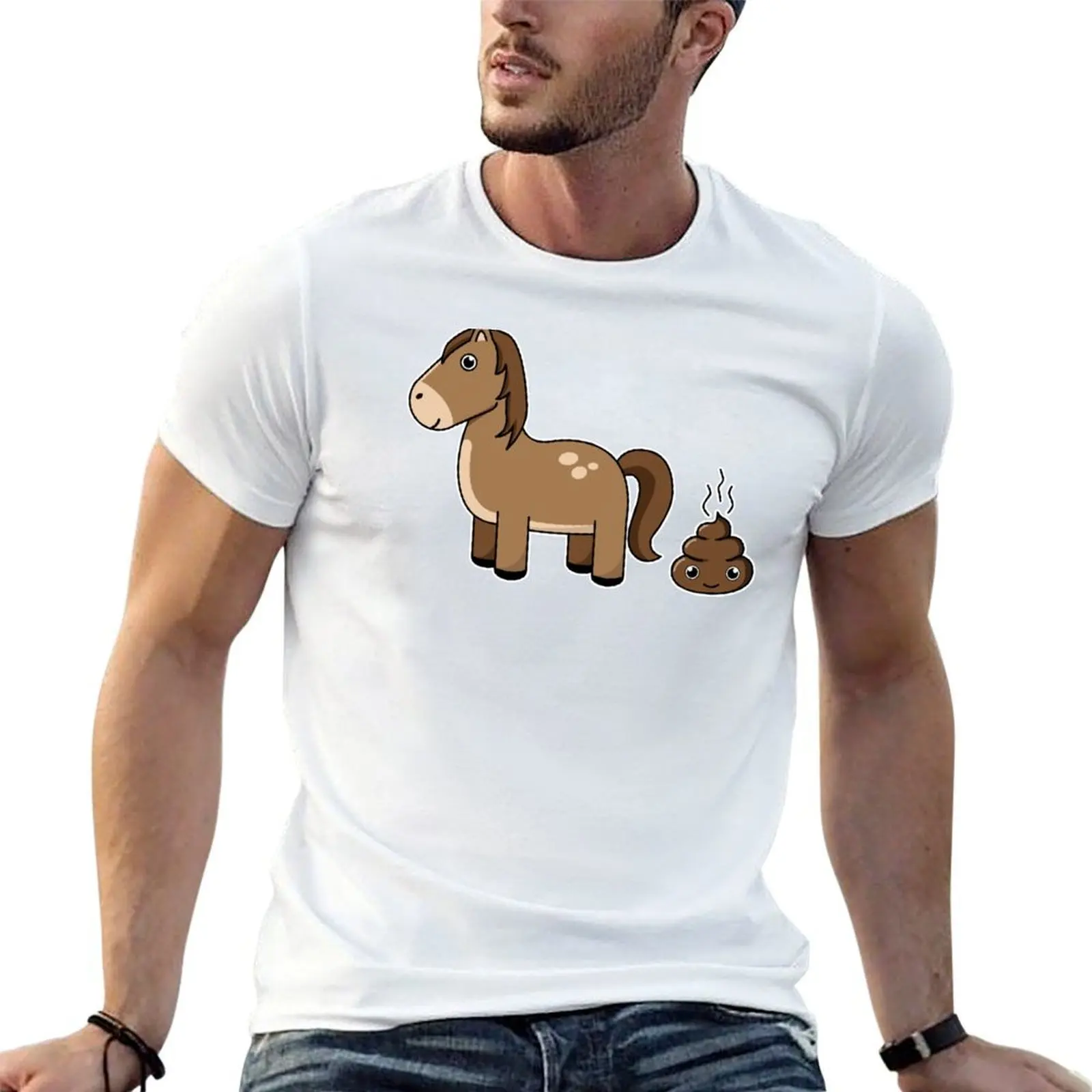 

man cotton Anime Men's Funny shirt percent for 100 Cartoon Design t tshirt Humor anime T-Shirt Poop Horse