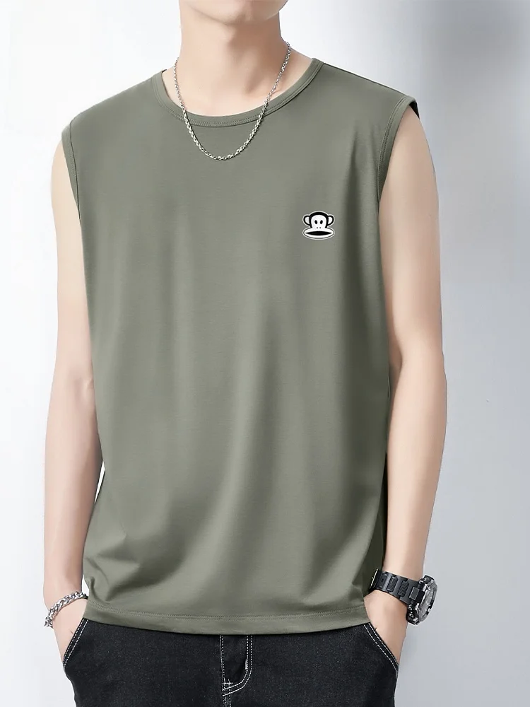 

Loose Fit Modal Sport Vest Men's Summer Qui Dry Svel Thin T-irt Faion Urban Sle round Ne Sweat Vest