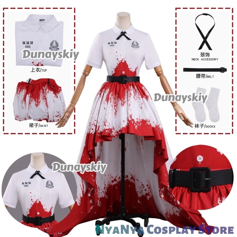 

Girl From Nowhere Reset Nanno Cosplay Costume Red Blood Splatter High Low Dress Halloween Horror Outfit For Women