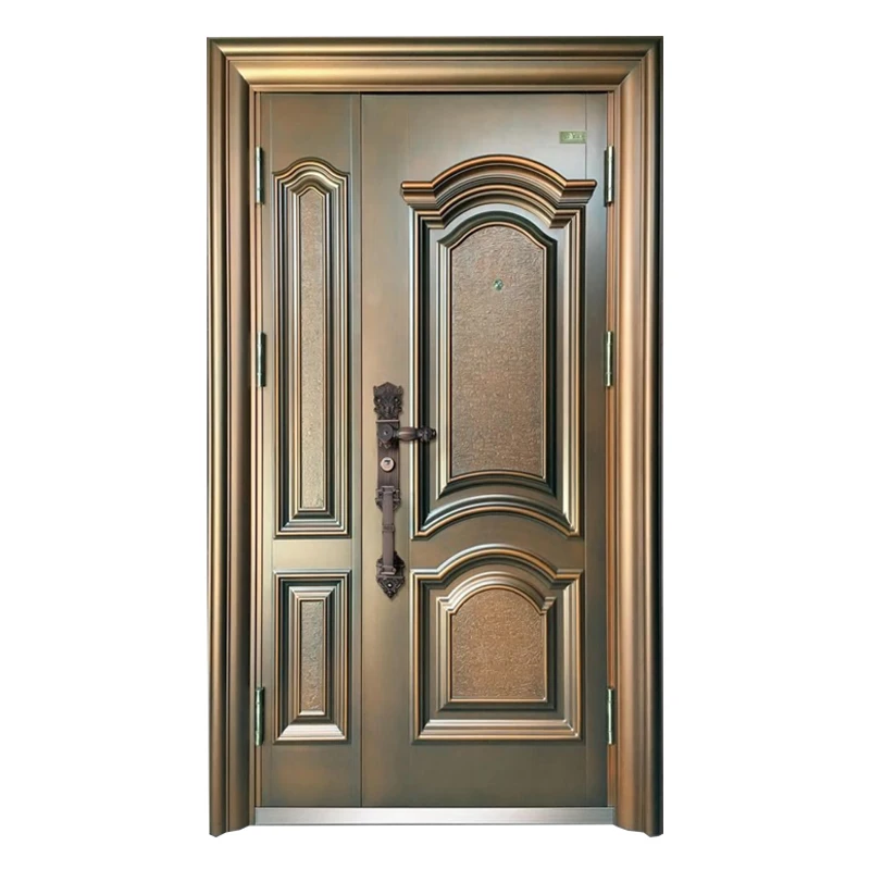 

American Modern Style Main Security Door External Metal Steel Entry Front Doors Exterior Black Door for House Villa
