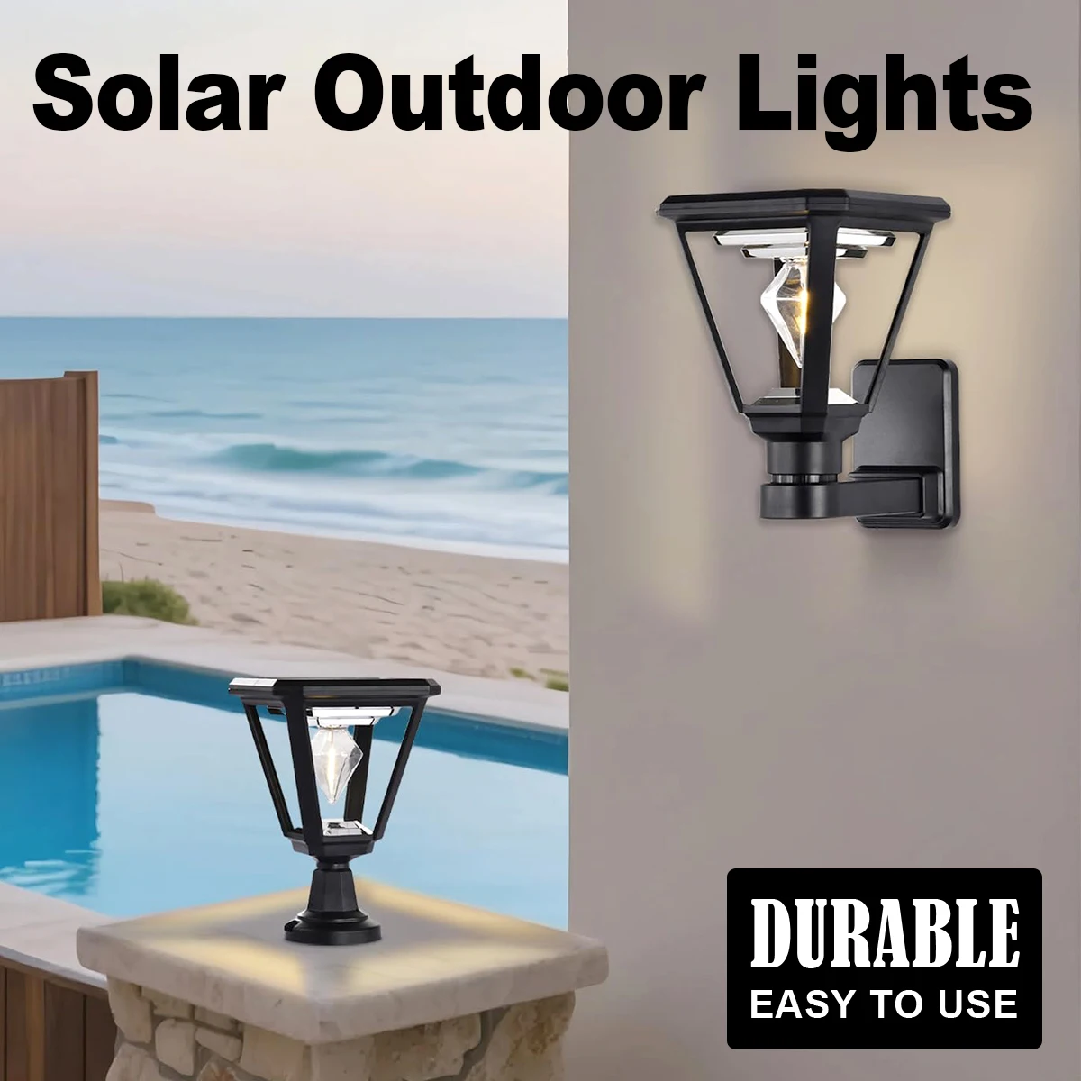 

Solar Led Post Lamp Outdoor Waterproof Pillar Light Warm Gate Dusk Dawn Lights Lamps Courtyard Garden Fence Powered Street White