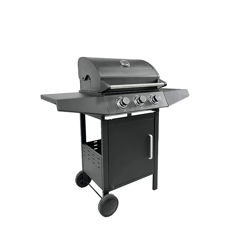 Professional Large Gas Grill for Outdoor BBQ, 4+ Burner Patio Barbecue Grill with Cabinet & Wheels, Smokeless Stainless Steel