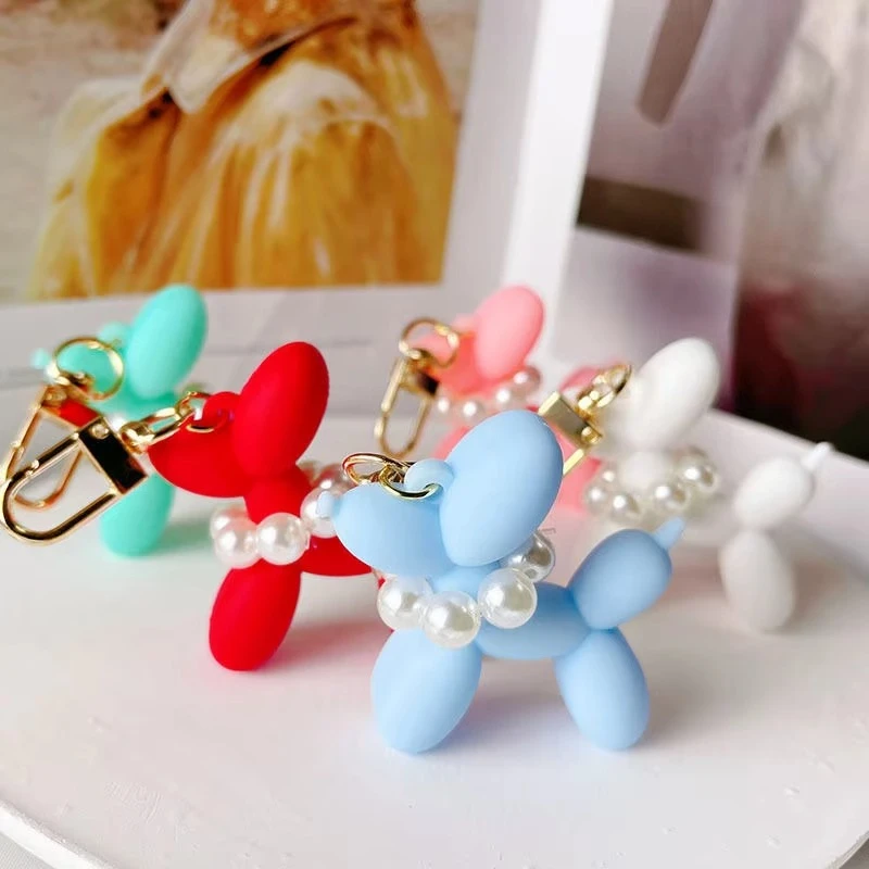 New Creative Pearl Balloon Dog Car Keychain Y2k Cute Bag Pendant Couple Key Ring Accessories Jewelry Gift Decoration