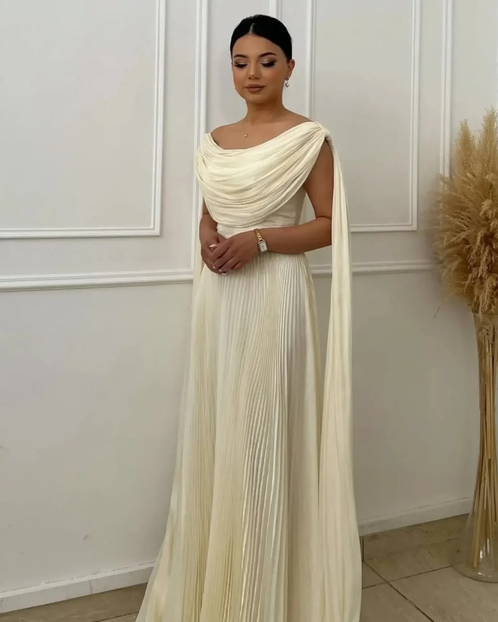

Customized Matching Exquisite Chiffon Pleat Ruched Draped A-line Off-the-shoulder Long Dresses Bespoke Occasion Dresses Elegant