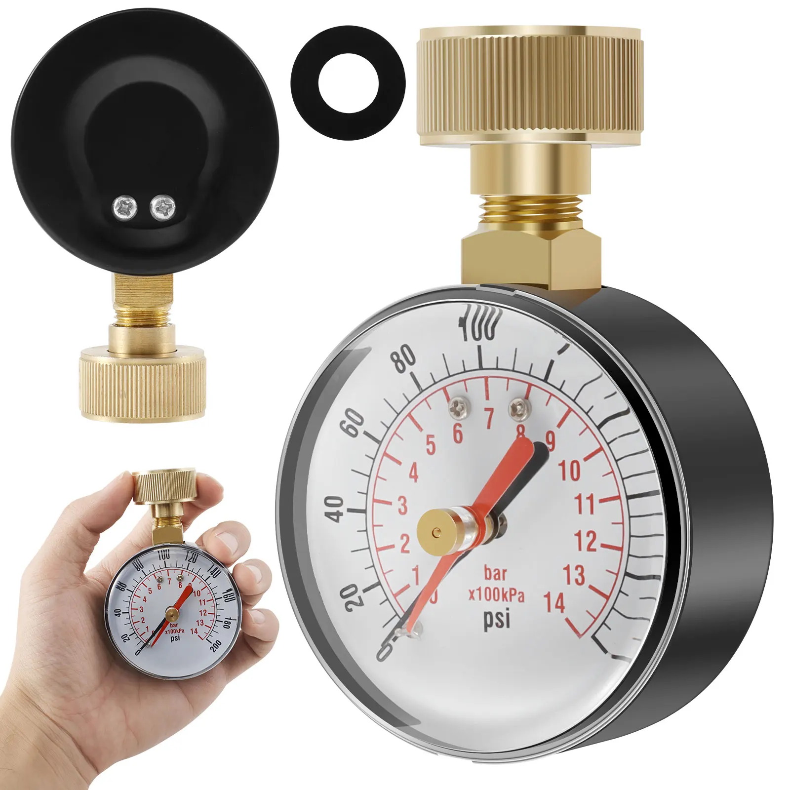 TS-60-200PSI Pressure Gauge Water Pressure Test Gauge Pool Filter Water Pressure Dial 3/4\'\' NPT Female Hose Thread