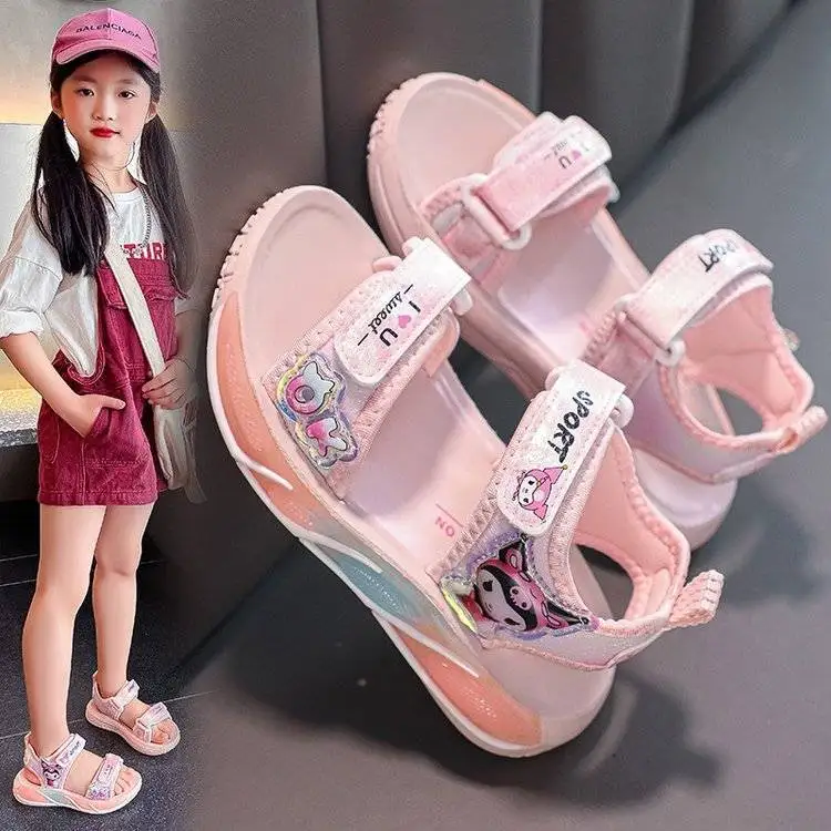 Sanrio Kuromi Toddler Girls Summer Sport Sandals Adjustable Hook Loop Open Toe Non-Slip Soft Sole Shoes Lightweight Casual Beach - view 3