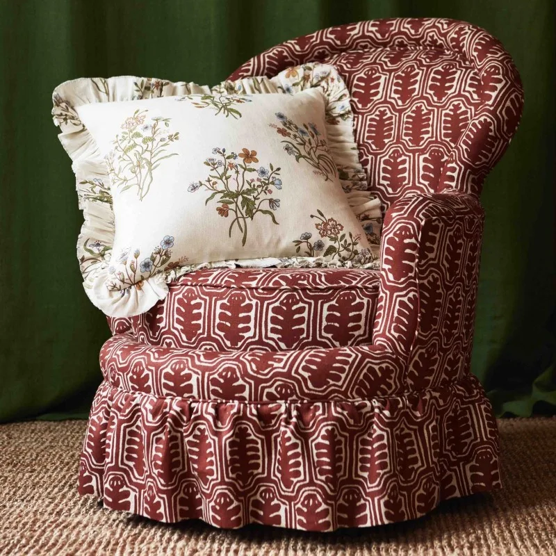 American vintage solid wood sofa chair, small apartment living room printed lounge chair, French country house bedroom single ch