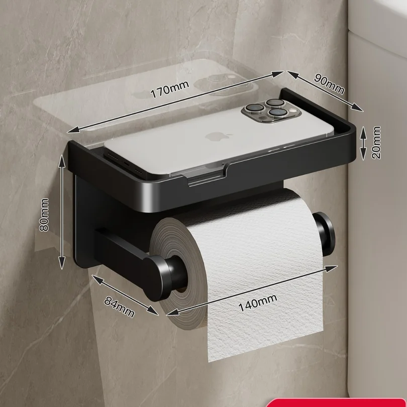 

Black Gold Toilet Paper Holder Bathroom Wall Mount Multifunction WC Paper Phone Holder Shelf Towel Roll Shelf Accessories