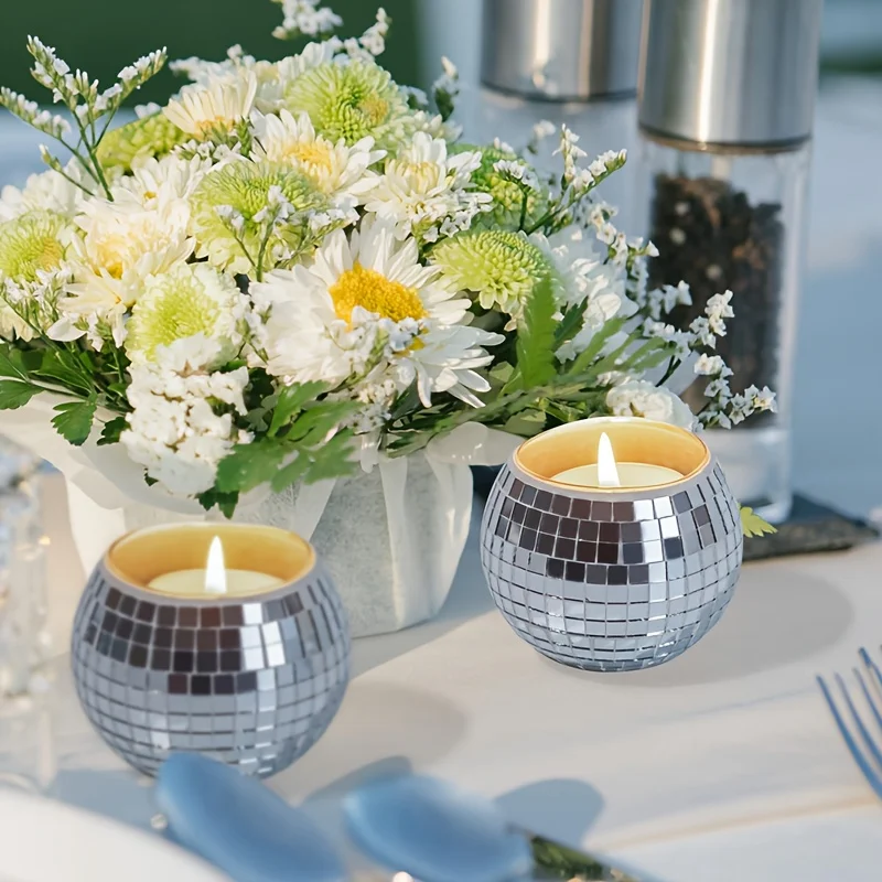 

2PCS Silvery Disco Ball Design Vases, Artificial Decorative Bowls for Candle Holders and Centerpieces, Multi-Functional W