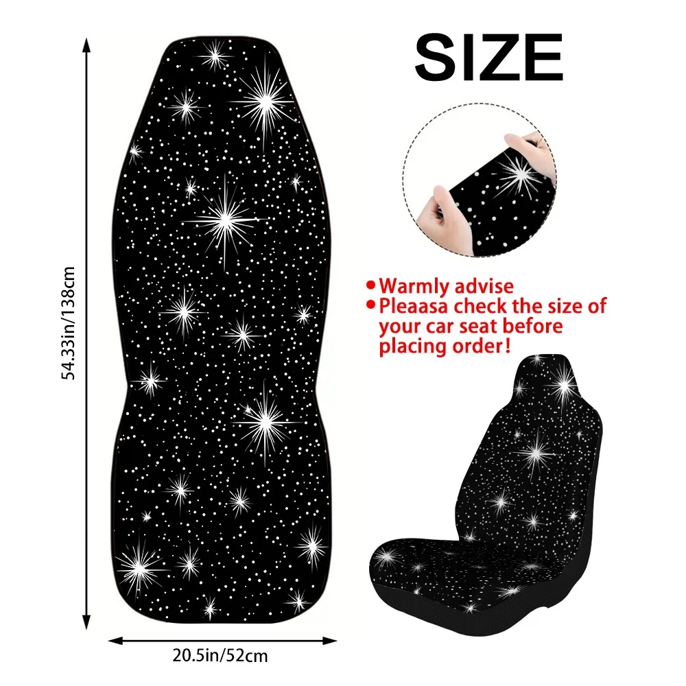 Set Of 2 Universal Front Seat Covers Featuring A Festive Design Of Twinkling Stars For A Stylish Car Interior, Providing A Comfo