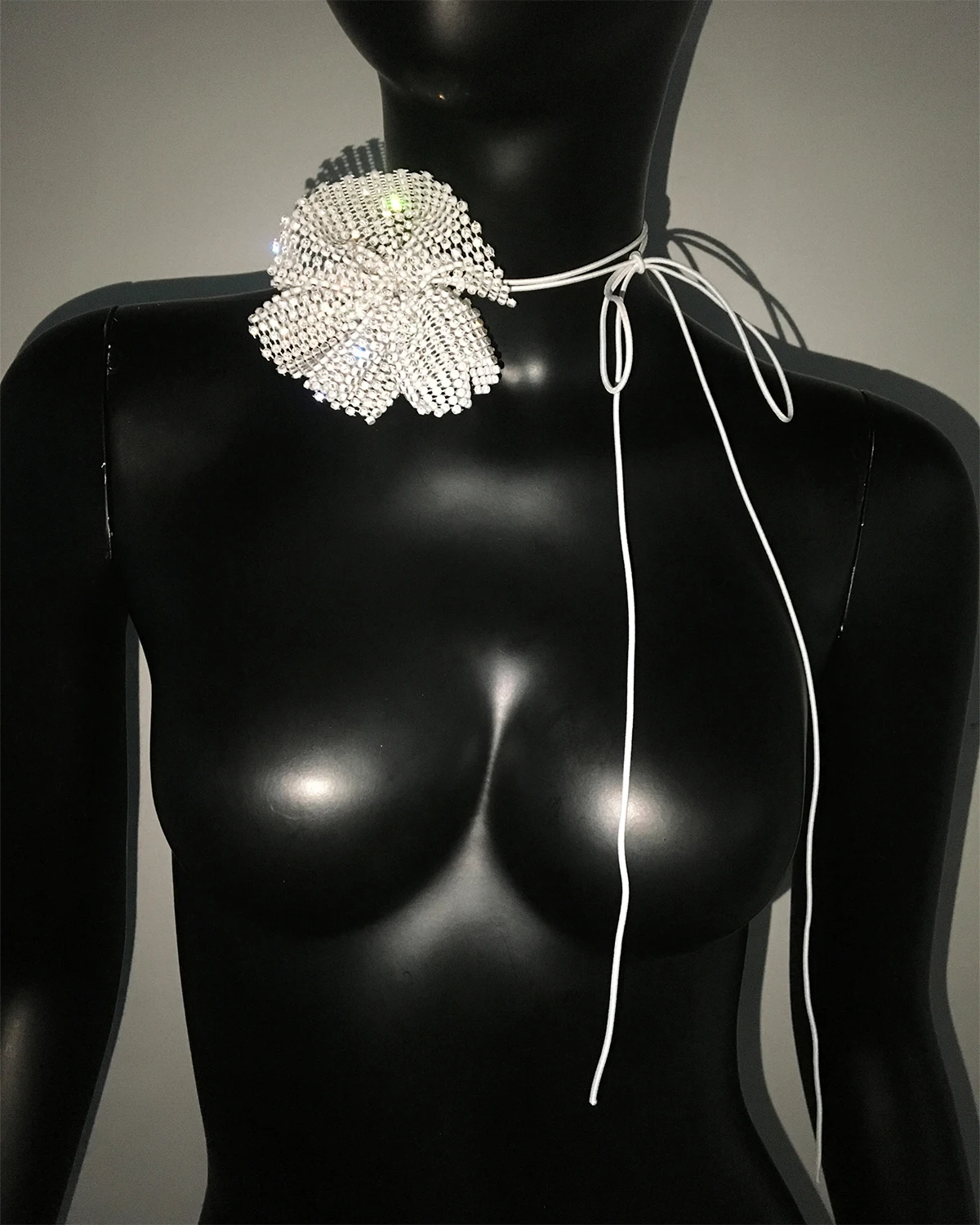 New Romantic Shiny Rhinestone Flower Choker Elegant Lace-up Long Rope Chain Necklace 2023 Fashion Jewelry Accessories For Women