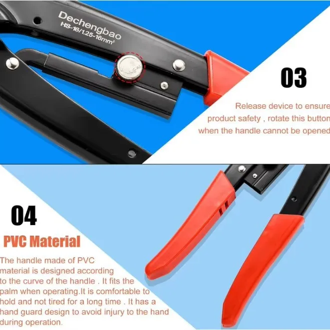 HS-16 Crimper für nicht isolierte Anschlüsse, 1,25–16 mm, einfache Crimpzange, Drahtverbinder, Elektriker-Werkzeug, SNB, RNB, SC, UT, OT – Detail 6