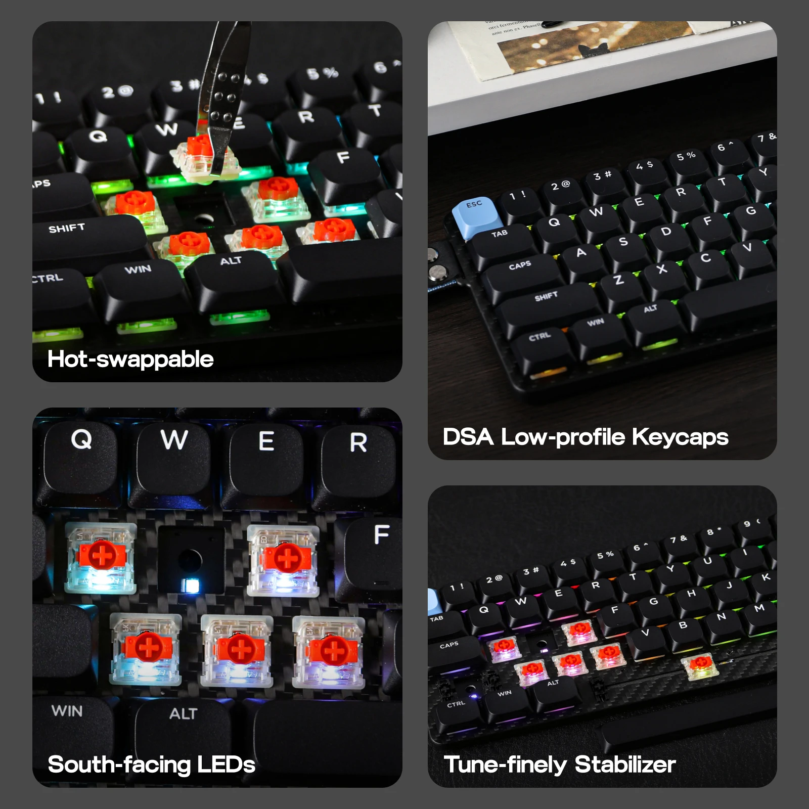 EPOMAKER Carbon60 60% QMK/VIA ANSI VIA Type-C 유선/블루투스 5.0/2.4GHz 무선 휴대용 기계식 키보드 탄소 섬유 케이스