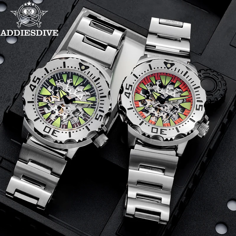 

ADDIESDIVE Men Luxury Watch 8N24 316L Stainless Steel 20Bar Waterproof C3 Super Luminous Skeleton Automatic Mechanical Watch