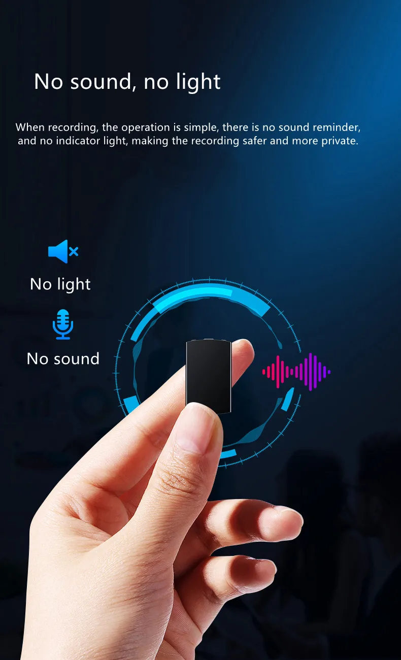 Professional Digital Voice Recorder 64G Mini Dictaphone Ultra Thin HD Long Distance Encryption Voice Activated Audio Recording