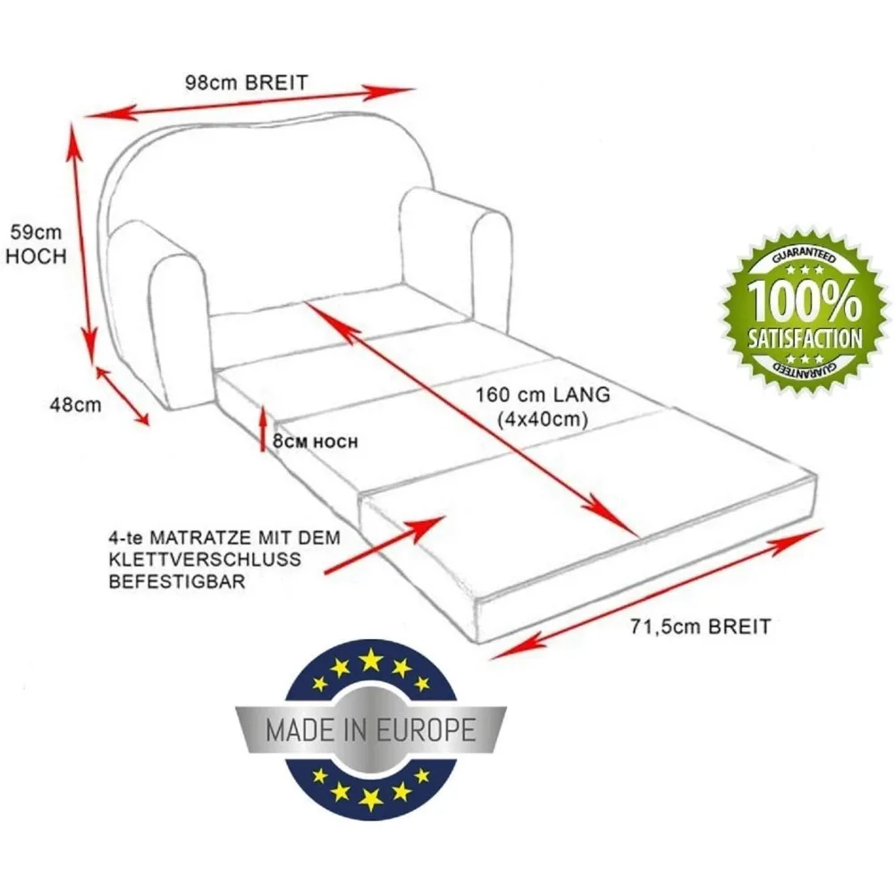 Cosmo Canapé Pliable Enfants - Fauteuil Convertible Léger et Confortable avec Matelas Amovible، Coussin et Pufa، Lit d'Appoi