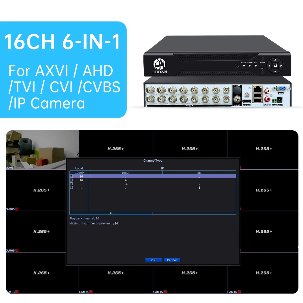 Imagem -03 - Híbrido Dvr Gravador de Vídeo para 1080p 5m-n Ahd Câmera 2mp 3mp 5mp Câmera ip P2p Nvr Cctv Stystem Novo 16ch 8ch em H265