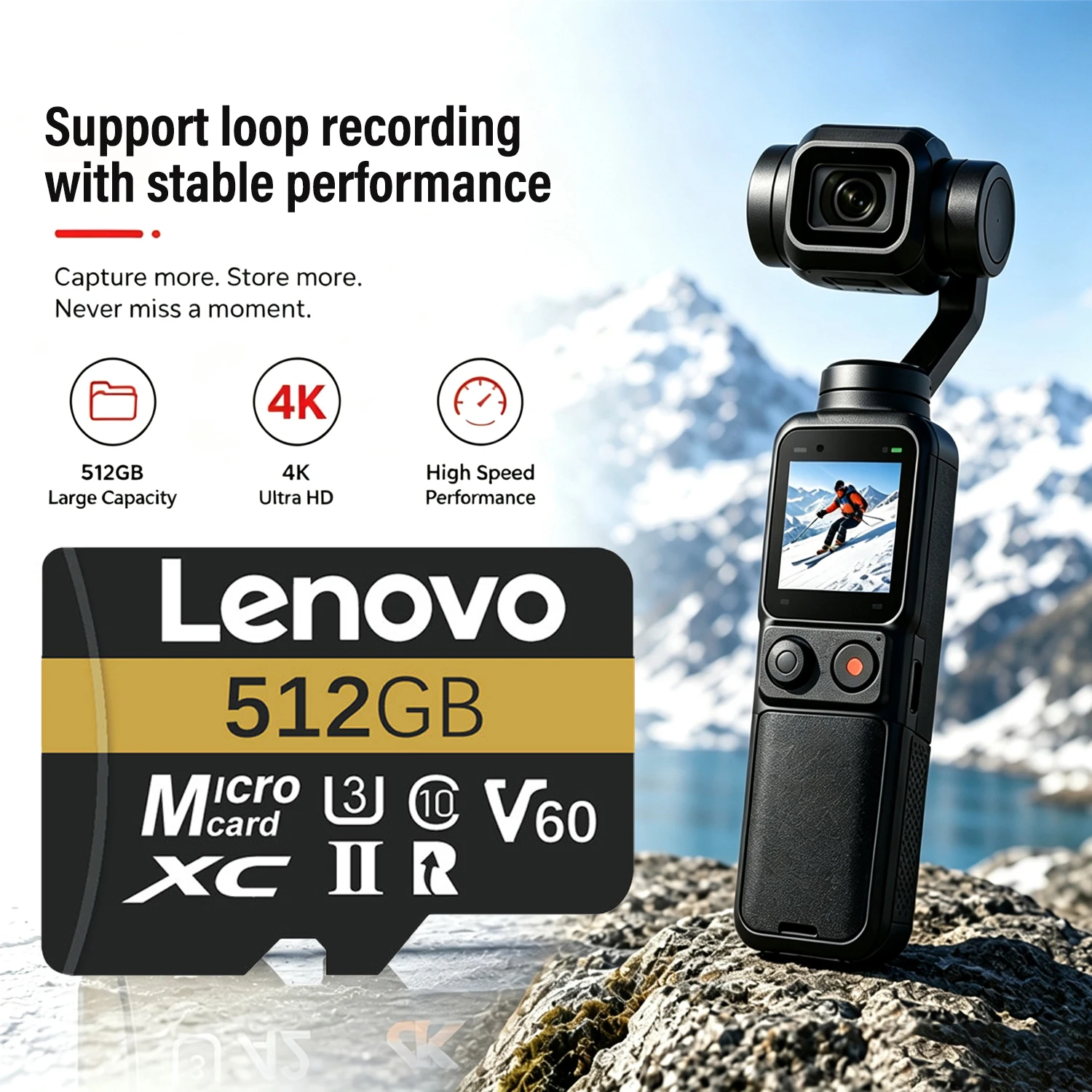 Lenovo 1TB High Speed Micro SD Card U3 V60 Memory SD Card for Digital Camera 4K Video Storage TF Card For GoPro Action Camera
