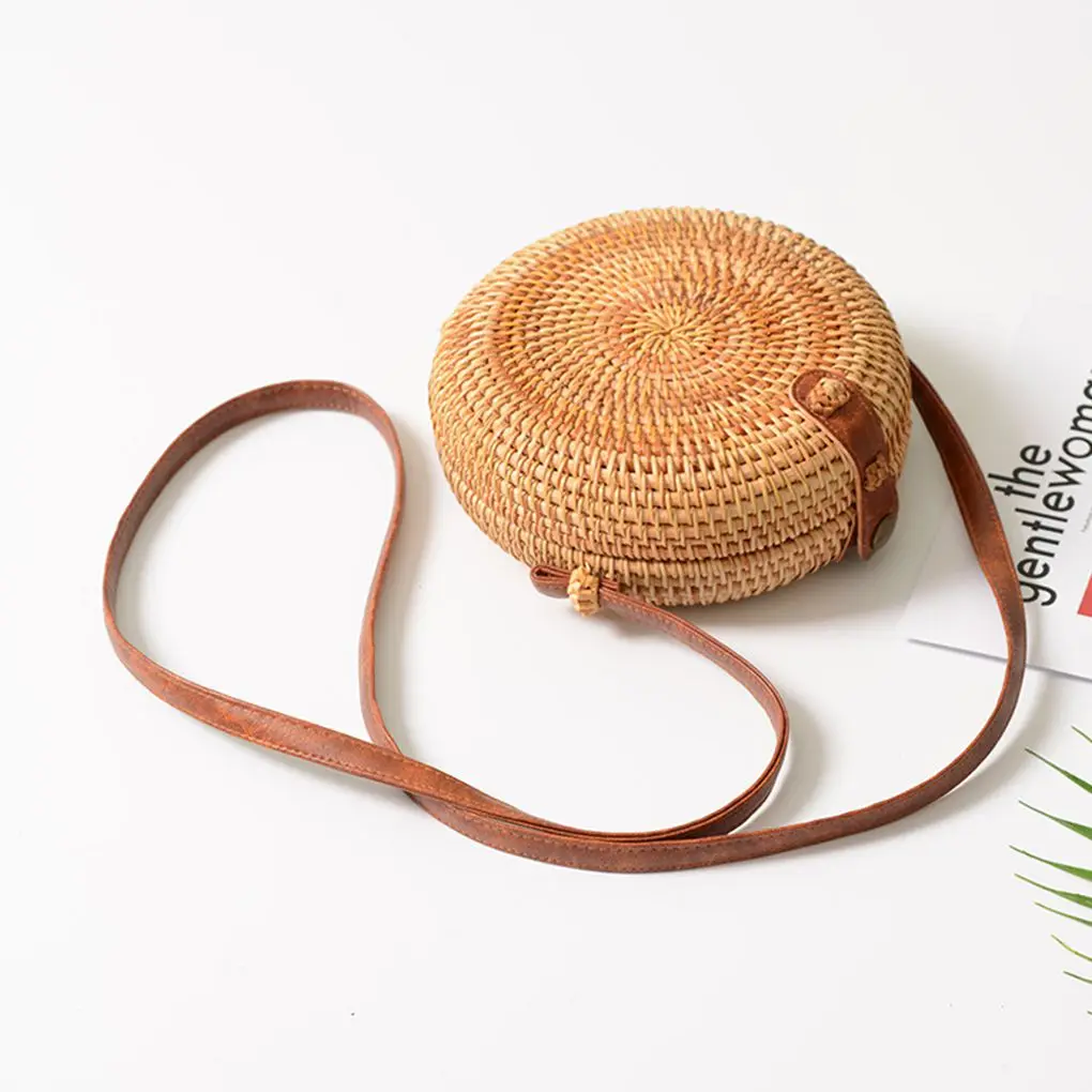 Women Summer Round Straw Bag Handmade Woven Handbags Female Rectangle Rattan Beach Shoulder Bag