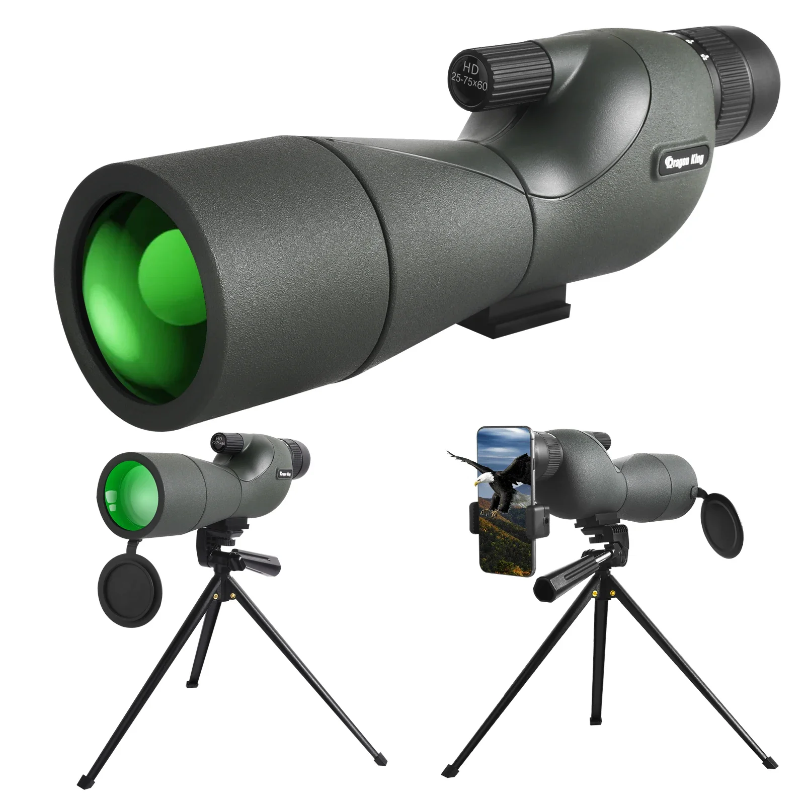 25-75x60 Spotter Scope with Tripod Waterproof Spotting Binocular Smartphone Adapter Binoculars for Birdwatching Wildlifewatching