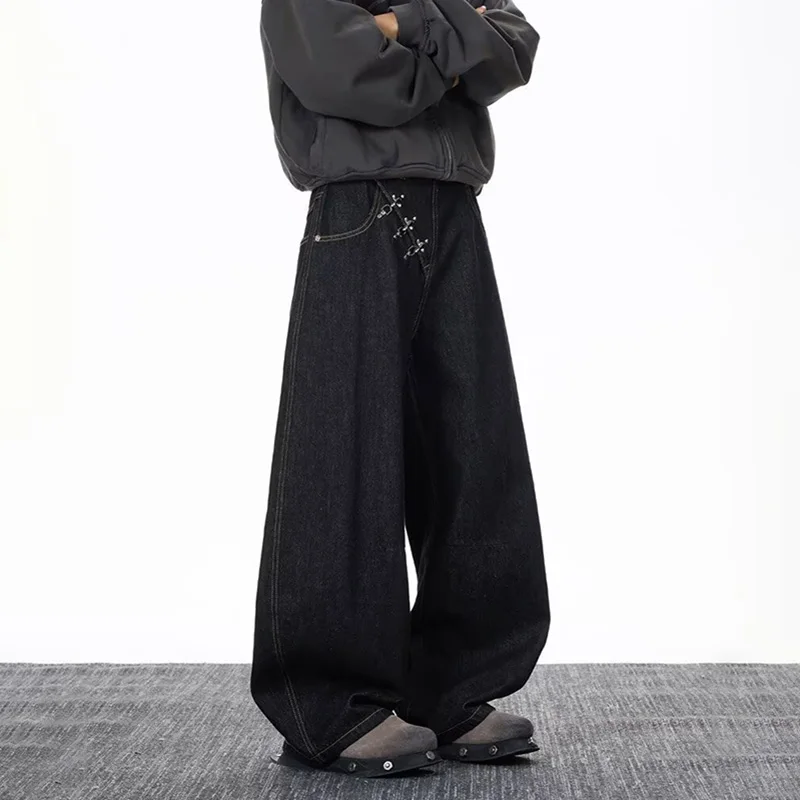 2026 Spring/Summer Korean Black Men'S Curved Knife Jeans Loose Straight Legs Casual Wide Legs 3xl Large Jeans view 2