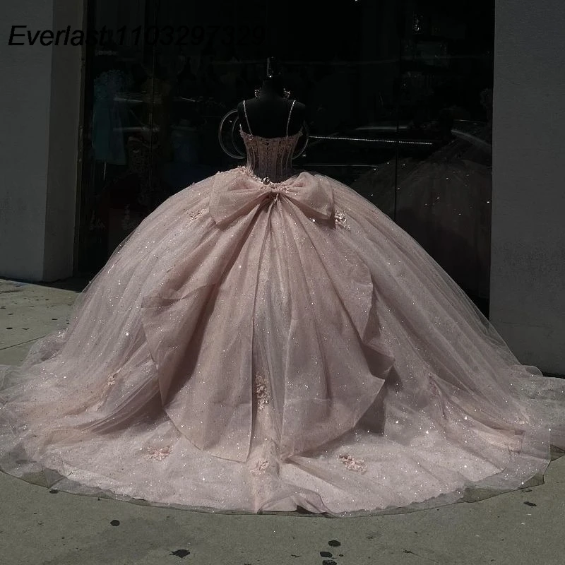 EVLAST-Vestido De quinceañera rosa De princesa mexicana, Vestido De baile, apliques De encaje, corsé De cristal con cuentas, dulce 16, 15 años, QD1029