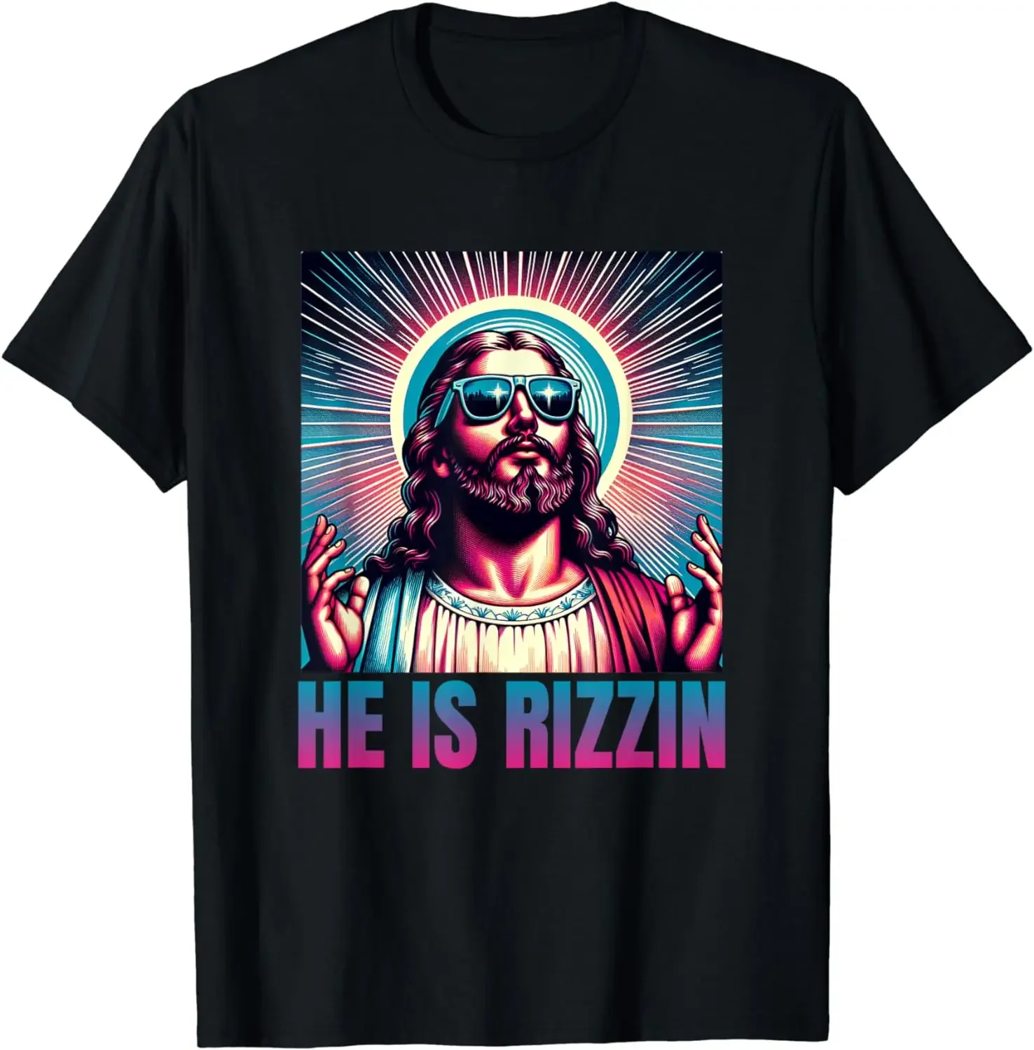 Funny Street Casual Couple Clothes  Men Clothing Tops  Camisas He Is Rizzin,Jesus Is Rizzen T-Shirt  oversized t shirt