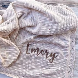Baby's Embroidered Name Stroller Blanket Newborn First Birthday Party Gift Nursery Blankets Personalized Name Soft Baby Blanket
