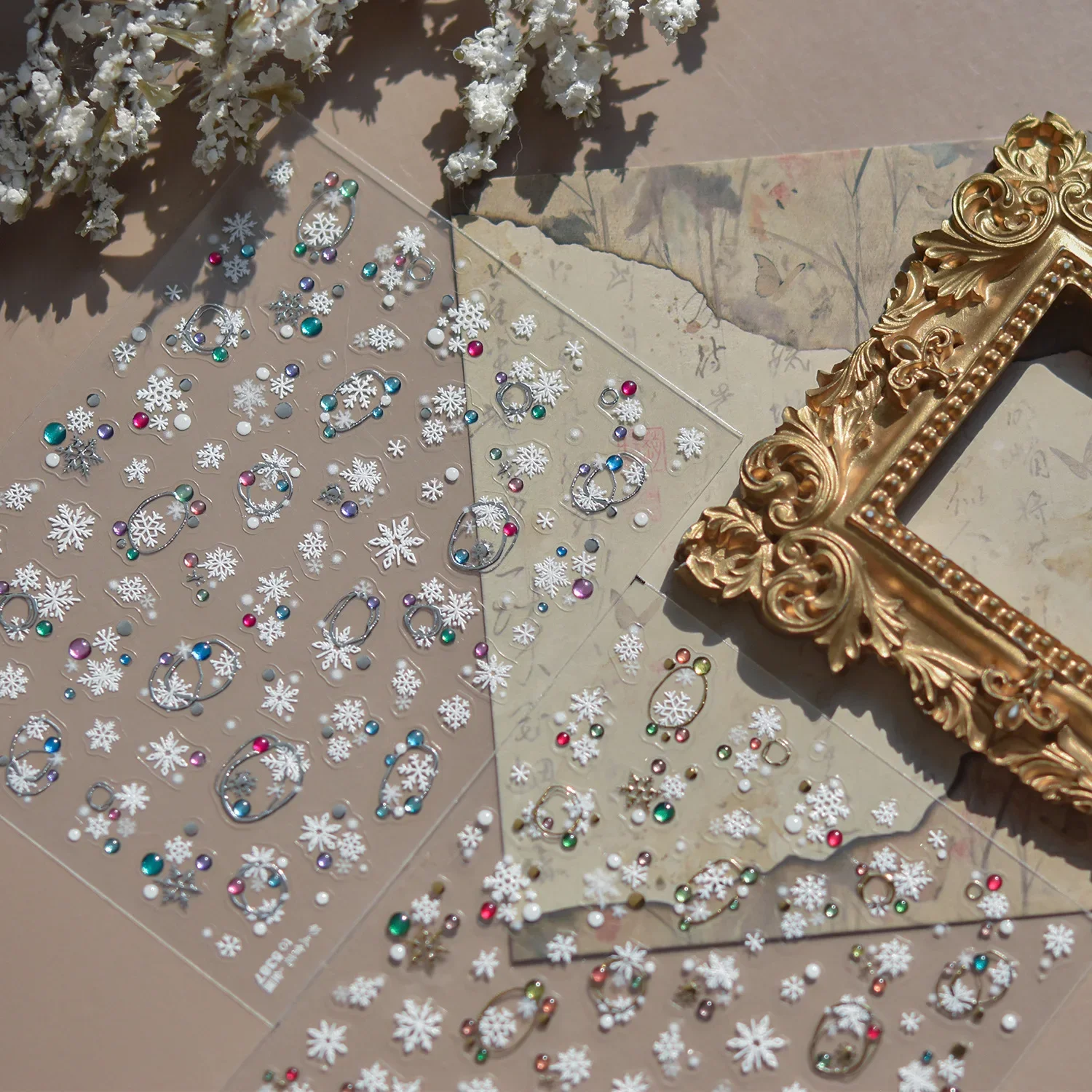 Metallic kristal gekleurde sneeuwvlokken Winter nagel 3D stickers goud zilver Kerst manicure Decora DIY zelfklevende nagels accessoires