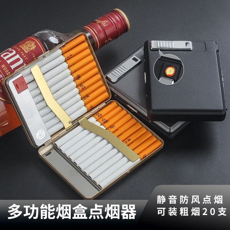 Creative Flip-top Iron Clip 20-pack Rechargeable Cigarette Case Lighter Portable Cigarette Case with Customizable LOGO