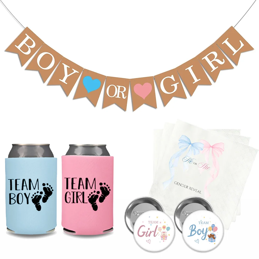Geschlechtsenthüllungs-Party-Gastgeschenk für Babyparty Schwangerschaftsankündigung Zubehör Tischdekoration Servietten Team Junge oder Team Mädchen Button – Detail 5