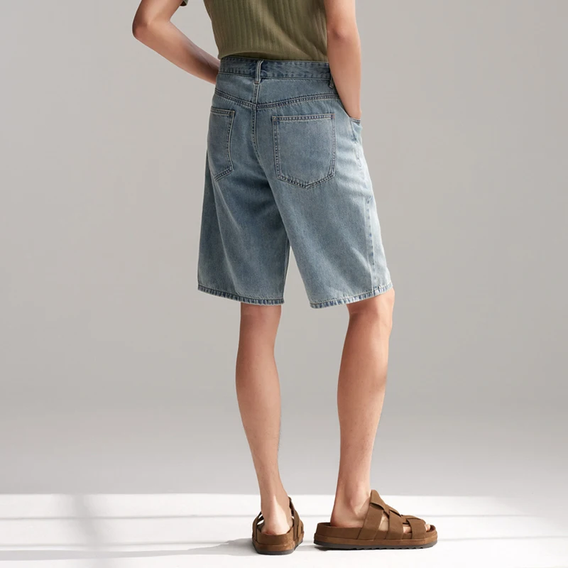 Semir Heren Denim Cropped Broek 2024 Zomer Nieuwe Retro Gewassen Losse Rechte Korte Broek Trendy En Veelzijdig