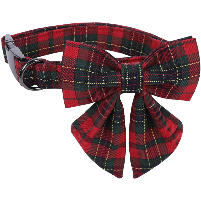 Unique Style Paws Christmas Dog Collar, Christmas Dog Collar with Flower Bowtie for Small Medium Large Dog
