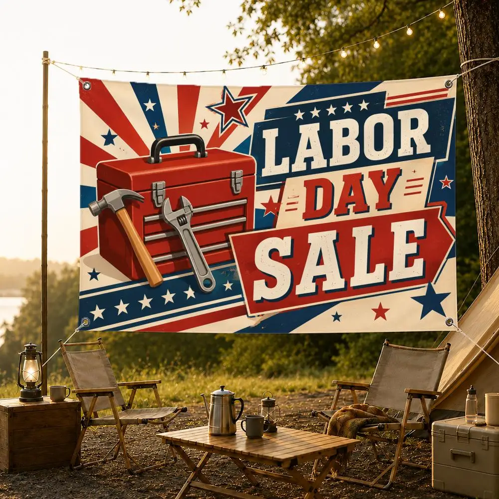 Vintage Patriotic Labor Day Graphic Flags Fade Resistant Flag Washable Lightweight HD Print Indoor Outdoor All-Weather