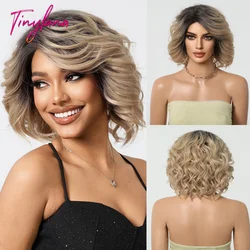 Ombre Brown Blonde Golden Lace Synthetic Wigs for Women Natural Daily Wave Light Brown Cosplay Use Heat Resistant Lace Front Wig