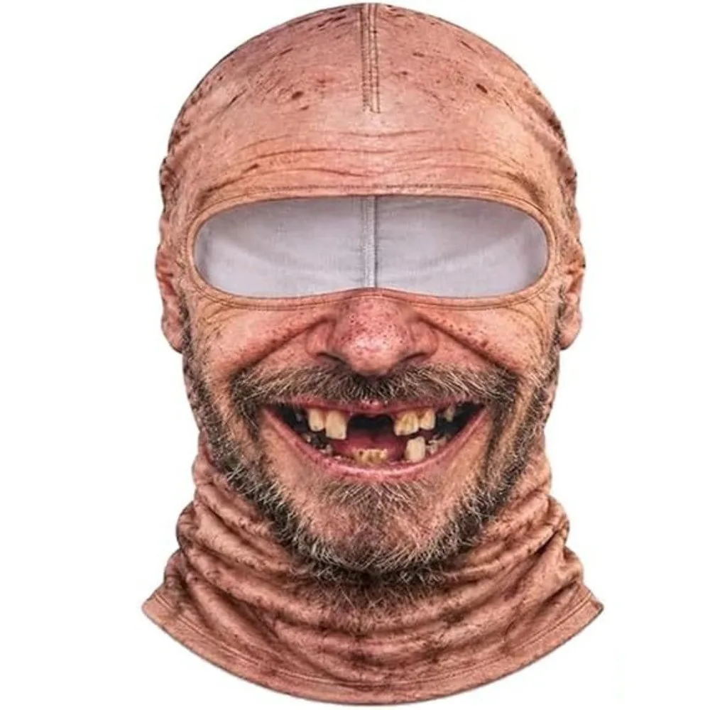 3D Face Printed Old Man Balaclava Full Coverage Breathable Eye Hole Face Mask White Mustache Elastic Novelty Headwear
